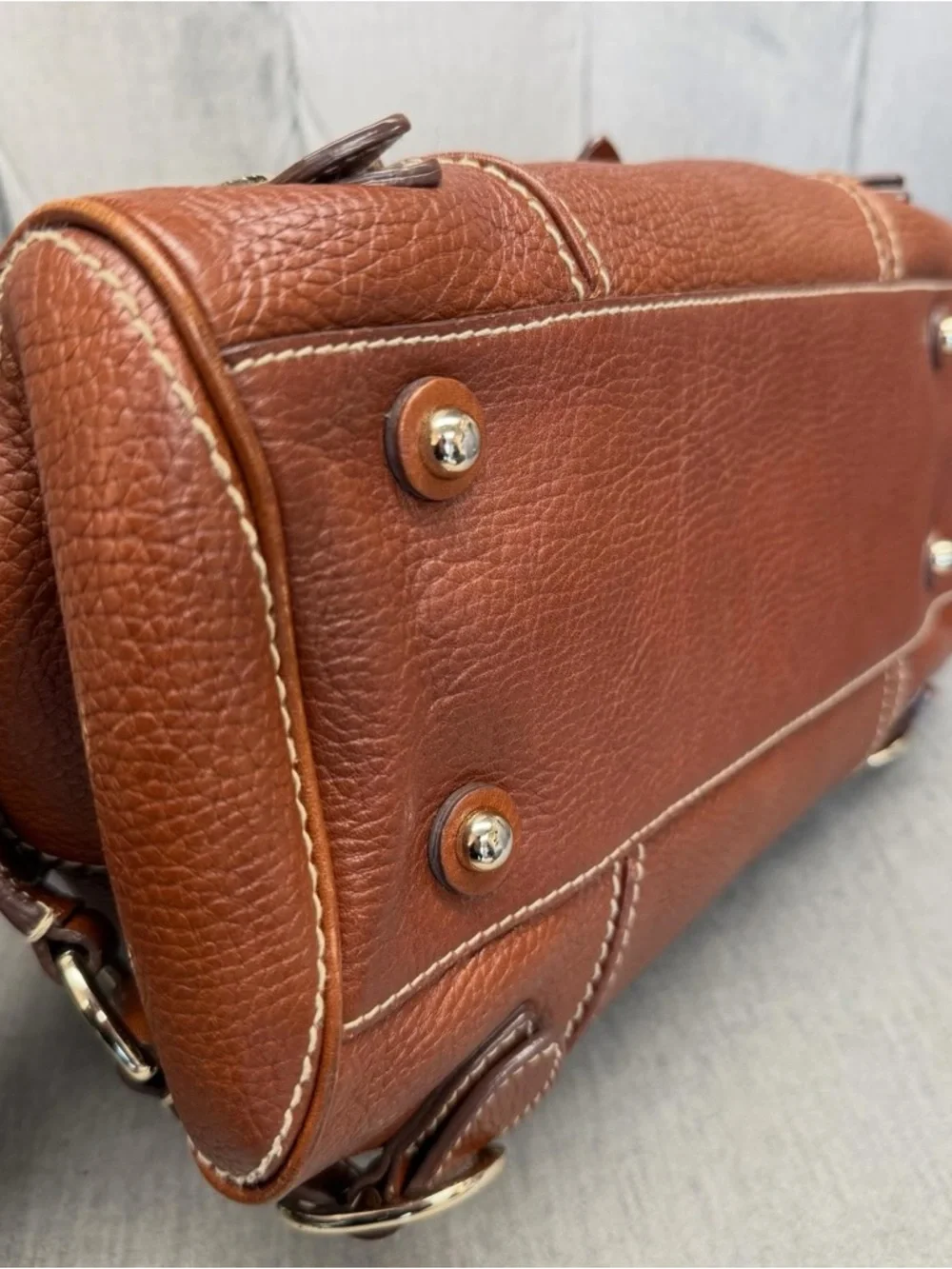 Burberry Brown Pebbled Leather Double-Handle Satchel - Picture 8 of 11